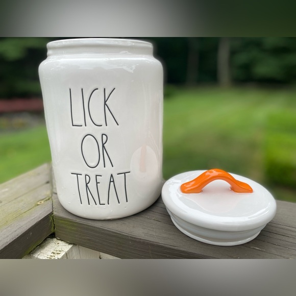 RAE DUNN Halloween Ceramic Lick Or Treat Dog Treat Jar AND Spooky Pet Food Dish - Picture 3 of 5